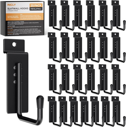 Incly shaped slatwall hooks - j-shaped,